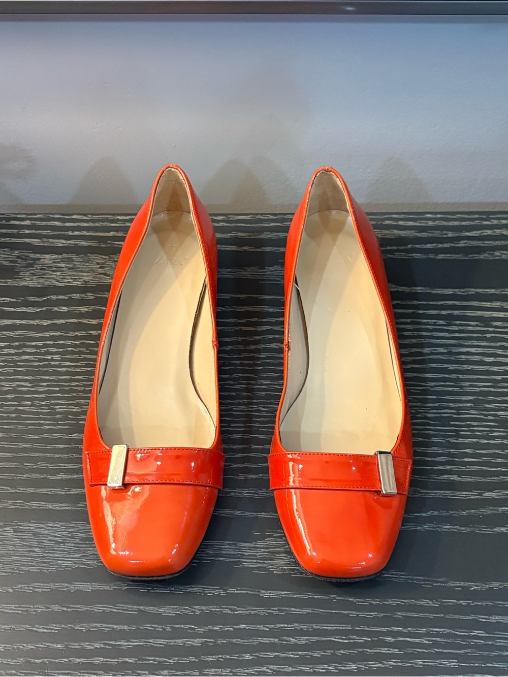 Zara Orange Patent Leather Slip-On Flats